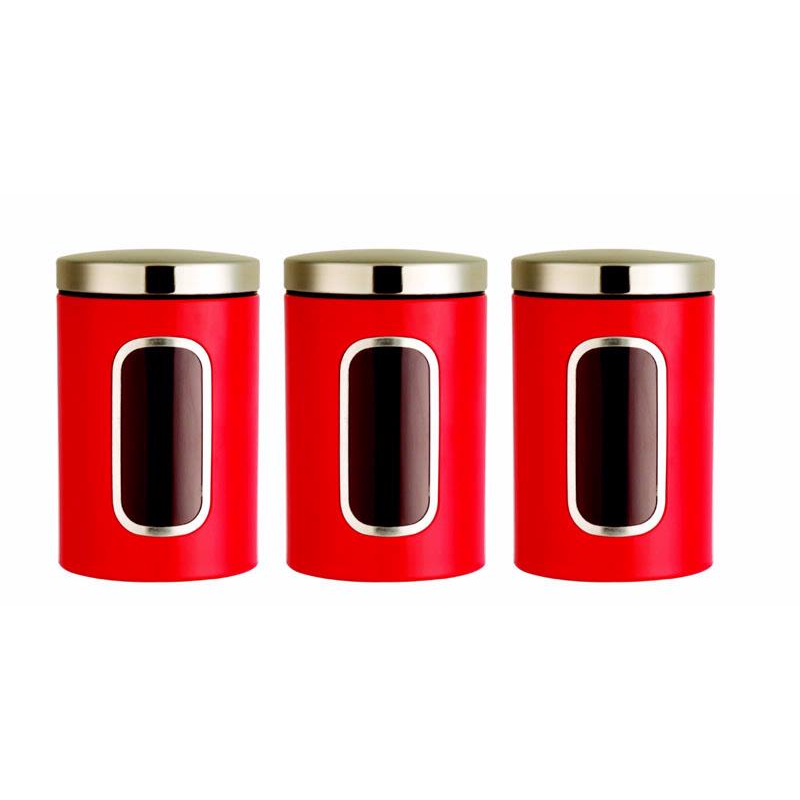 3 royale cuisine canisters in red