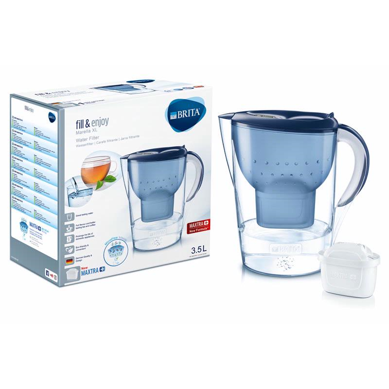 A Brita Marella water filter in blue