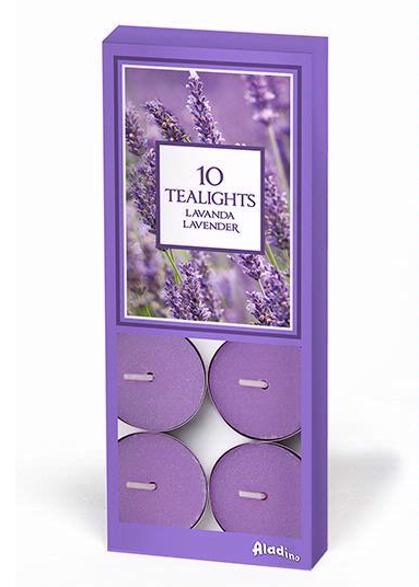 A 10 pack of tealights with lavender scent from Aladino