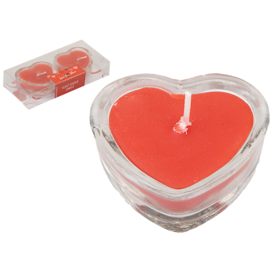 VALENTINES HEART SHAPED CANDLES IN GLASS HOLDERS 2 PACK