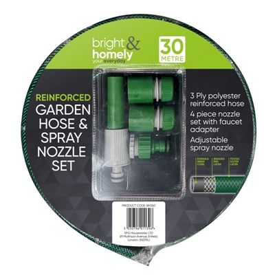 BRIGHT & HOMELY REINFORCED HOSE PIPE & SPRAY NOZZLE SET 30M